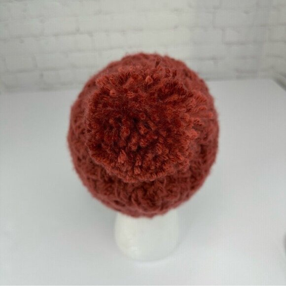 Handmade Unisex New Rust Brown Basket-Weave Pom-Pom Top Knit Beanie‎ - Adult S/M - Picture 5 of 9